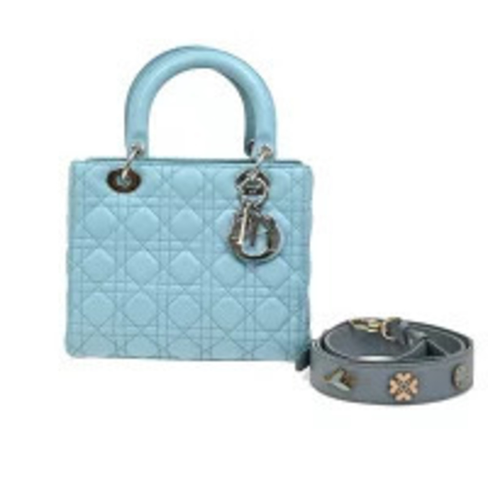 Christian Dior Lady Cannage Shoulder Bag Leather Blue